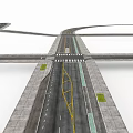 Multi Lane Highway Interchange Structure With Traffic Markings And Green Dividers 3d model