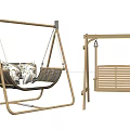 Wicker and Wooden Swing Chairs With Cushions Slatted Design and Stand