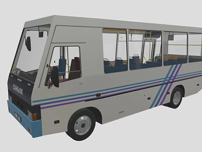 Carrera White Bus With Blue And Purple Stripes Transparent Windows And Interior Seats Design 3d model