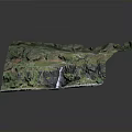 Realistic Detailed 3D Terrain Model Showcasing Natural River Grassland And Mountains