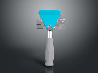Blue Triangular Blade Hand Tool With Silver Connector And White Grip Handle 3d model