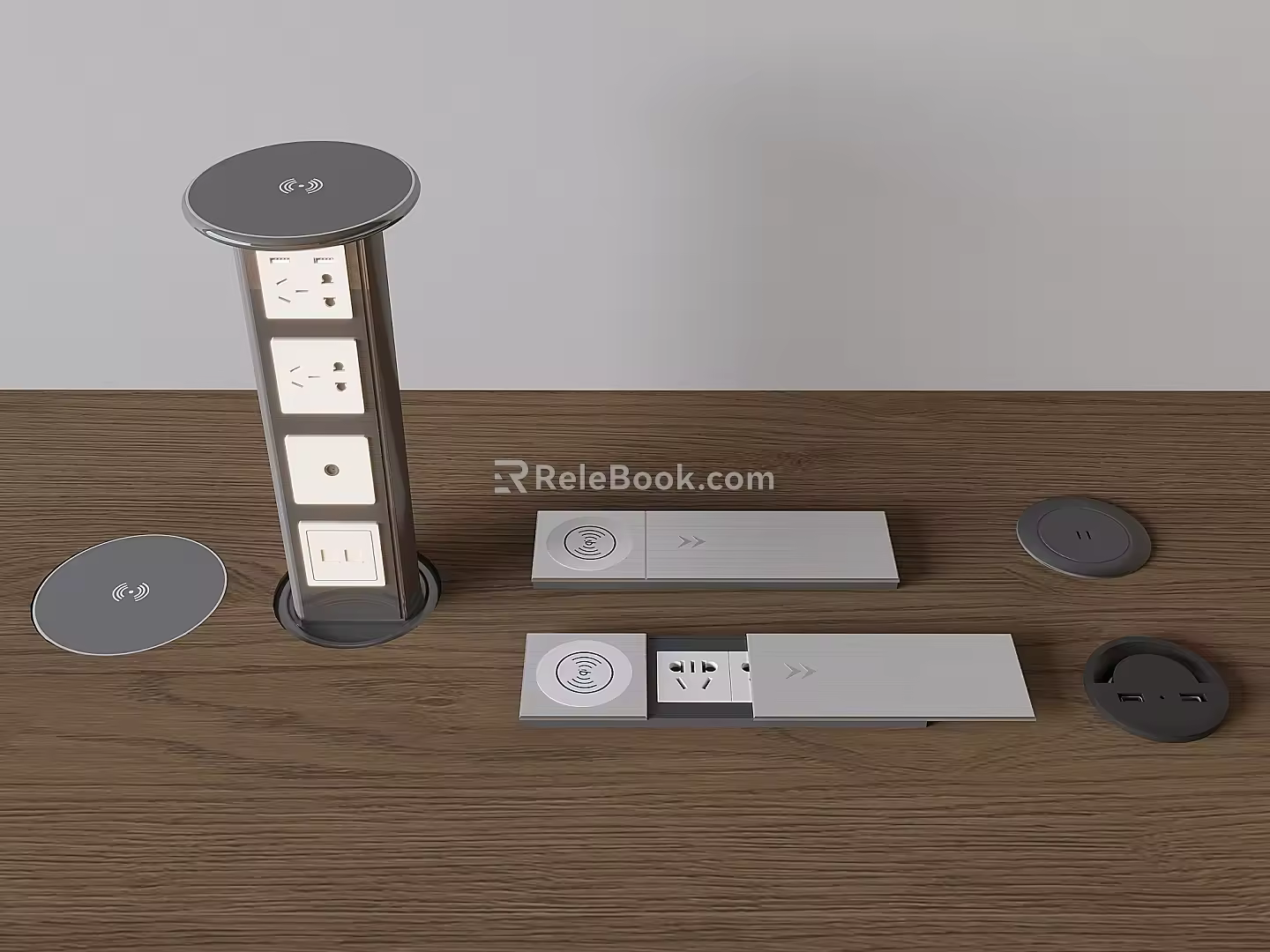 Intelligent lifting socket hidden embedded desktop island power strip USB fast charging press wireless charging 3d model