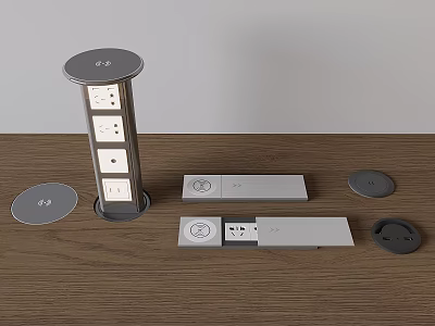 Modern Switch Panel With Multiple Sockets Sleek Design And Round Covers 3d model