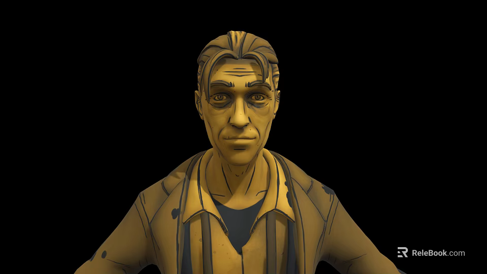 Detailed Cartoon Style Male Character Wearing Yellow Striped Shirt On Black Background 3d model 