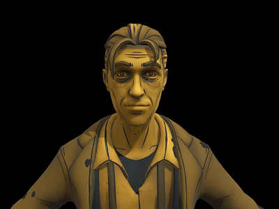 Detailed Cartoon Style Male Character Wearing Yellow Striped Shirt On Black Background 3d model