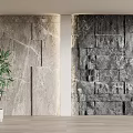 Modern Interior Stone Wall With Marble And Stacked Stone Slabs Green Plant On Wooden Floor