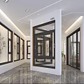 Modern Black Frame Windows In Bright Interior With Decorative Spheres And Plants