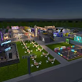 Illuminated Night Commercial Street With Outdoor Market Colorful Stalls And Dining Areas