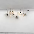 Multiple Modern Glass Pendant Lights Hanging In White Minimalist Interior Space 3d model