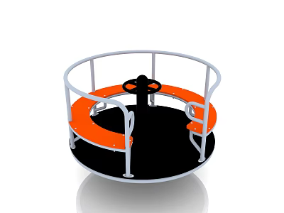 Circular Rotating Playground Equipment With Orange Seats White Railings And Central Steering Wheel 3d model