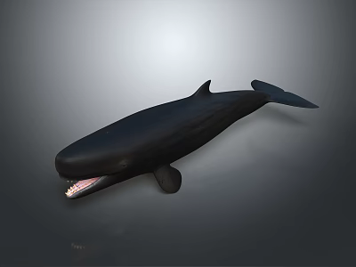 Black Whale With Open Mouth And Visible Teeth In 3D Render Against Gray Background 3d model
