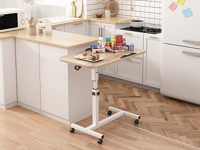 Mobile Height Adjustable Side Table With Wooden Top For Kitchen Snacks And Drinks 3d model
