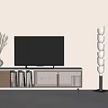 Modern Living Room TV Stand with TV Vase Flowers and Floor Lamp