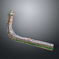 Scenic Great Wall 3D Model With Detailed Winding Structure And Green Vegetation