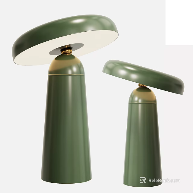 Two Green Modern Table Lamps With Cylindrical Bases Round Shades Metallic Accents 3d model 