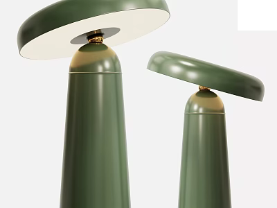 Two Green Modern Table Lamps With Cylindrical Bases Round Shades Metallic Accents 3d model