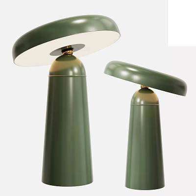 Two Green Modern Table Lamps With Cylindrical Bases Round Shades Metallic Accents 3d model