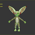 3D Anthropomorphic Creature Character With Large Ears Green Eyes Open Arms Brown White Standing Pose