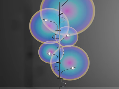 Modern Floor Lamp With Multiple Circular Gradient Shades And Curved Metal Frame 3d model