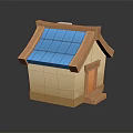Cartoon House Scene With Blue Roof Yellow Walls Door And Steps
