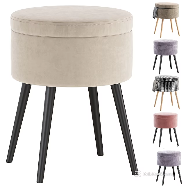 Velvet Stools With Multiple Colors And Black Wooden Legs For Modern Home Decor 3d model 