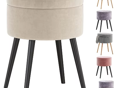 Velvet Stools With Multiple Colors And Black Wooden Legs For Modern Home Decor 3d model