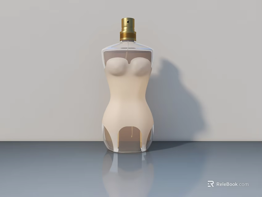 Human Shaped Perfume Bottle With Beige Body And Gold Cap On Smooth Surface 3d model 