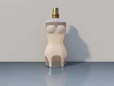 Human Shaped Perfume Bottle With Beige Body And Gold Cap On Smooth Surface 3d model
