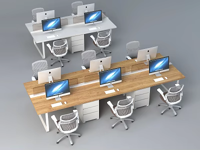 Modern Office Desks With Computers Ergonomic Chairs And Wooden Surfaces 3d model