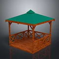 Outdoor Wooden Gazebo With Green Roof Square Structure And Decorative Railing