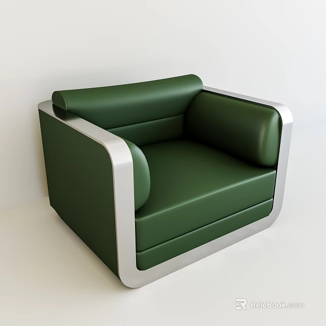 Green Leather Single Sofa With Silver Frame And Modern Design 3d model
