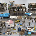 Rustic Wooden Shacks With Blue Pink Roofs Boats And Clotheslines