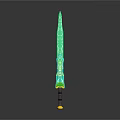 Decorative Green Sword With Intricate Floral Patterns Blue Yellow Accents And Yellow Black Hilt