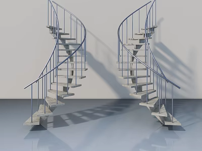Modern Spiral Staircase Design With Metal Railings And Reflective Floor 3d model