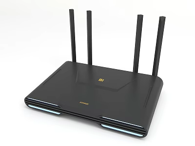 Sleek Black Wireless Router With Four Antennas MI Brand High Performance Design 3d model