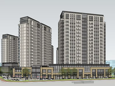 Modern High Rise Residential Buildings With Commercial Podium Green Areas And Road Access 3d model