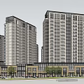Modern High Rise Residential Buildings With Commercial Podium Green Areas And Road Access