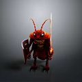 Red Armored Cockroach Warrior Holding Shield And Sword In Battle Stance