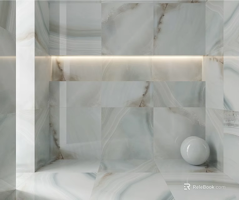 Elegant Marble Tile Component Featuring Light Texture Built In Light Strip And White Sphere 3d model
