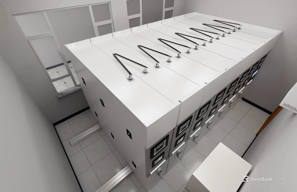 Modern Indoor Laboratory Workstation With White Countertop Black Arms And Equipment Units 3d model 