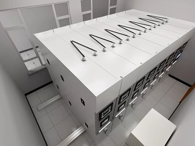 Modern Indoor Laboratory Workstation With White Countertop Black Arms And Equipment Units 3d model