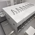 Modern Indoor Laboratory Workstation With White Countertop Black Arms And Equipment Units