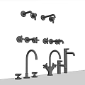 Black Faucet Collection Featuring Various Wall Mounted And Countertop Designs 3d model
