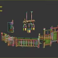 Scenic Traditional Courtyard View With Red Railings Green Walls And Hanging Lanterns