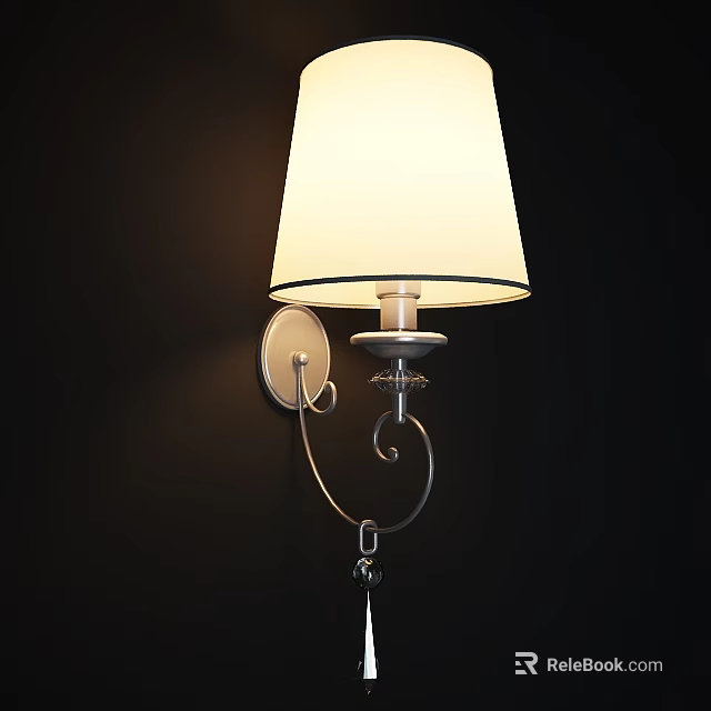 Elegant White Lampshade Wall Lamp With Silver Metal Bracket And Warm Light 3d model 