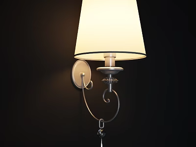 Elegant White Lampshade Wall Lamp With Silver Metal Bracket And Warm Light 3d model