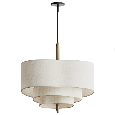 Modern Minimalist Pendant Light With Two Tiered Fabric Shade And Wooden Rod 3d model