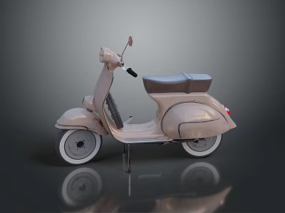 Vintage Pastel Pink Scooter With Rounded Body Design And Leather Seat 3d model