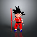 Spiky Black Hair Game Movie Character In Red Outfit With Black Belt And Red Staff