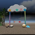 Beach Photo Check-in Spot With Cloud Swing Colorful Stars Palm Trees And Seashells